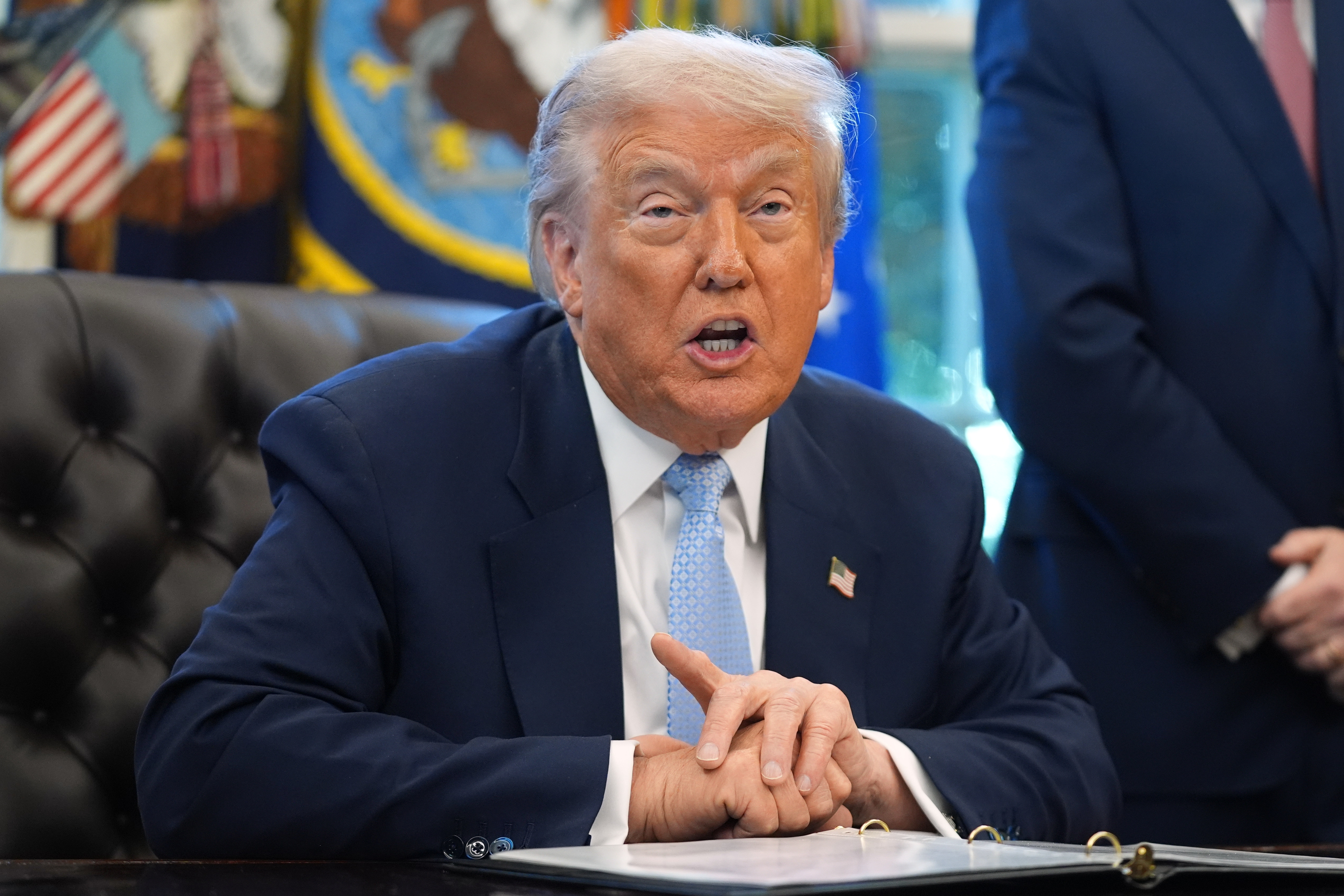 President Donald Trump speaks during a meeting with the White House task force on the 2026 FIFA World Cup in the Oval Office of the White House, Monday, Nov. 17, 2025, in Washington.